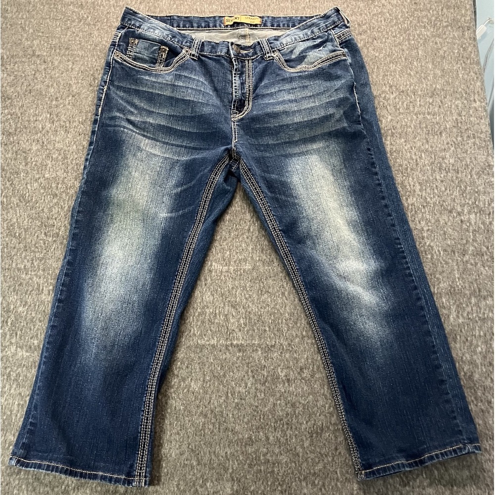 Men's Seven 7 Jeans Embroidered Flap Pockets Straight Fit 38X27 Stone Wash